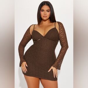NWT Fashion Nova Brown Lace Micro Mini Dress Only Size 3X